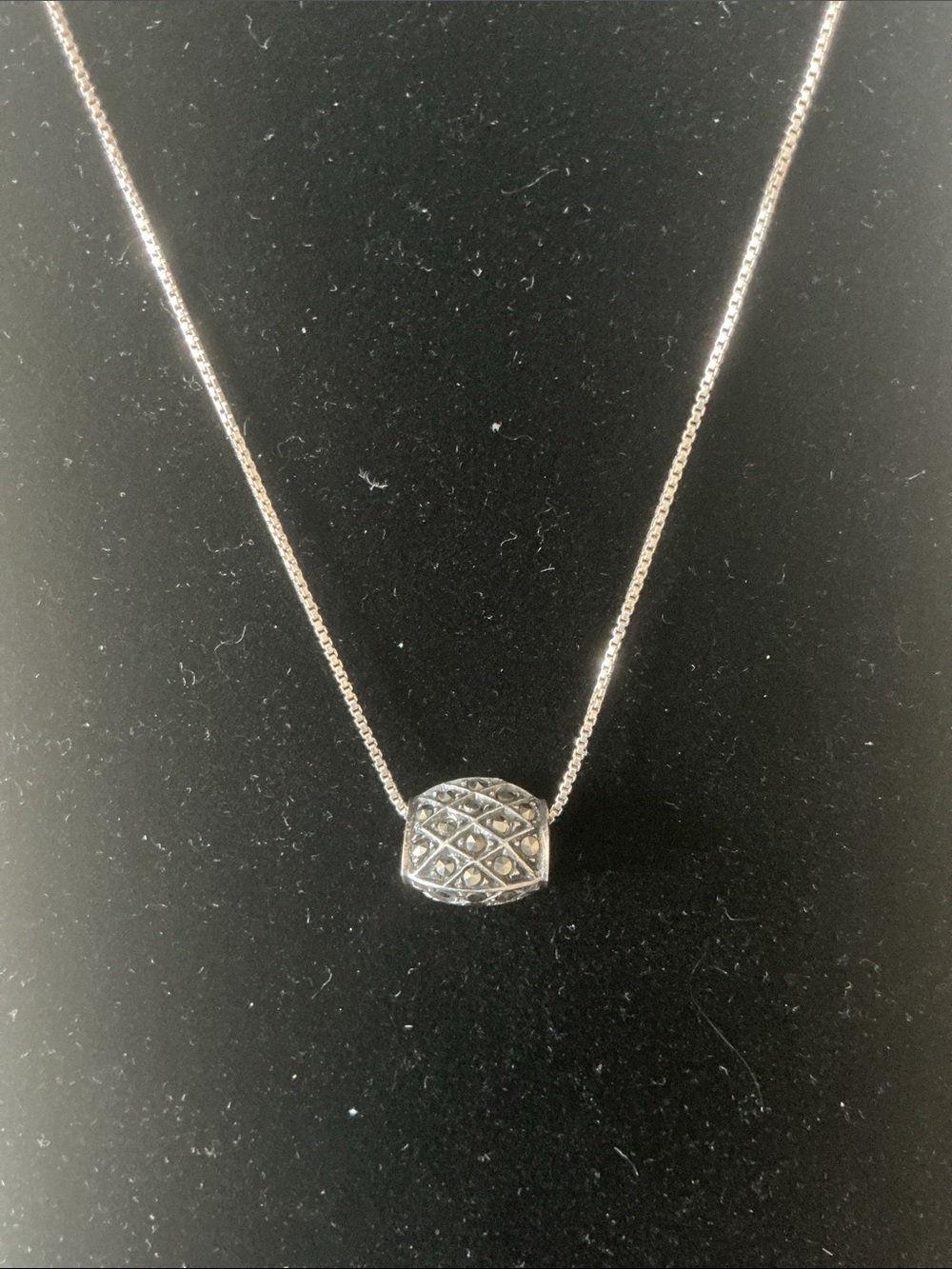 Sterling Silver Quilted With Marcasite Pendant Necklace - Silver